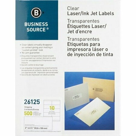 BUSINESS SOURCE Shipping Labels, Laser, Permanent, 2inx4-1/4in, Clear, 500PK BSN26125